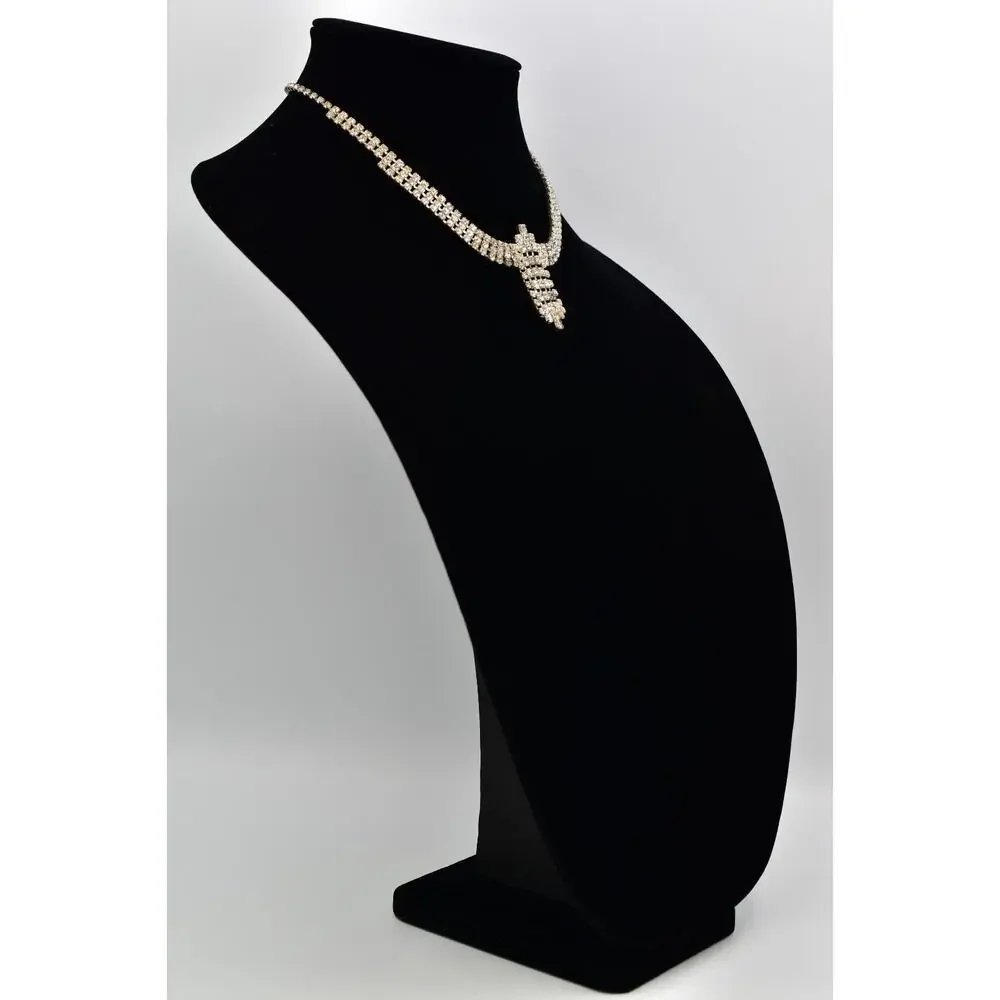 Vintage Crystal Collar Choker Necklace Rhinestone Silver Chunky Glam 1980s BinBJ